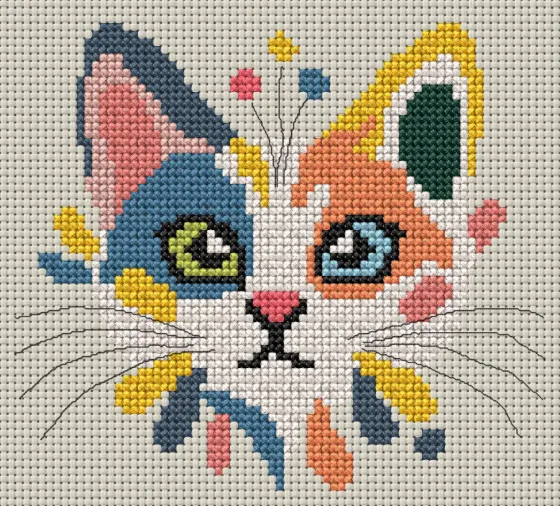 Colourful Abstract Cat Face cross stitch pattern