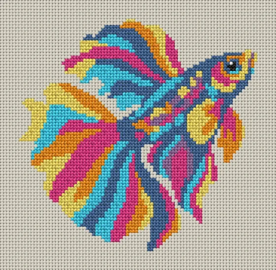 Colourful Betta Fish cross stitch pattern