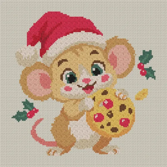 Christmas Mouse with Gingerbread Cookie cross stitch pattern