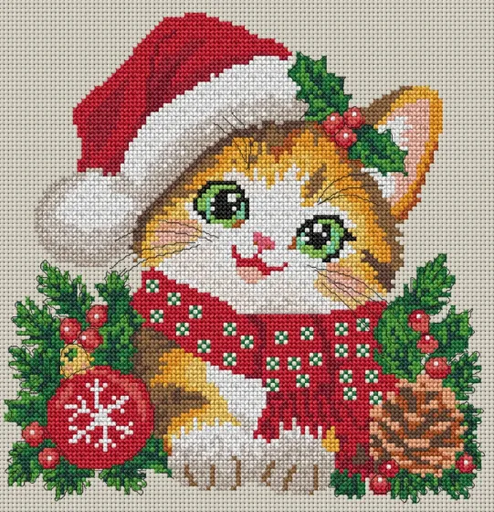 Santa Cat cross stitch pattern