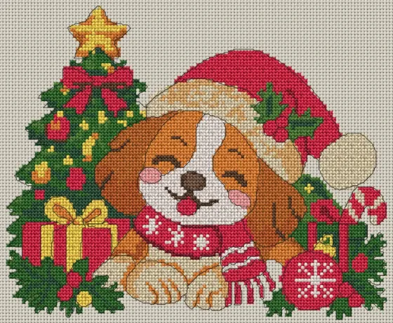 Christmas Puppy cross stitch pattern