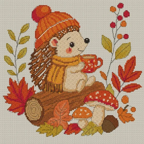 Autumn Hedgehog cross stitch pattern