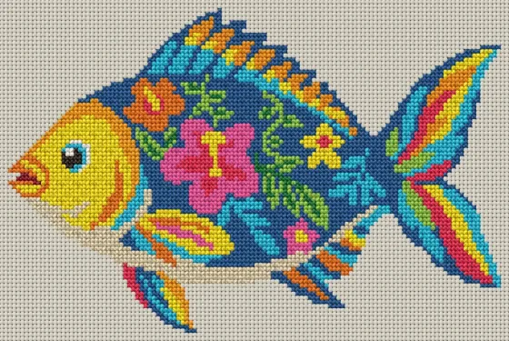 Floral Fish cross stitch pattern